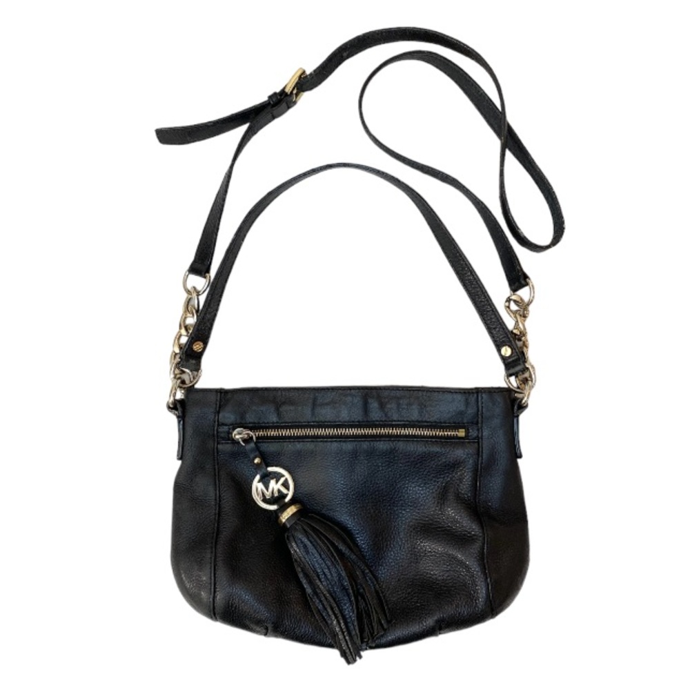 MICHAEL KORS Jet Set Small Tassel Crossbody Bag  Black Pebbled Leather